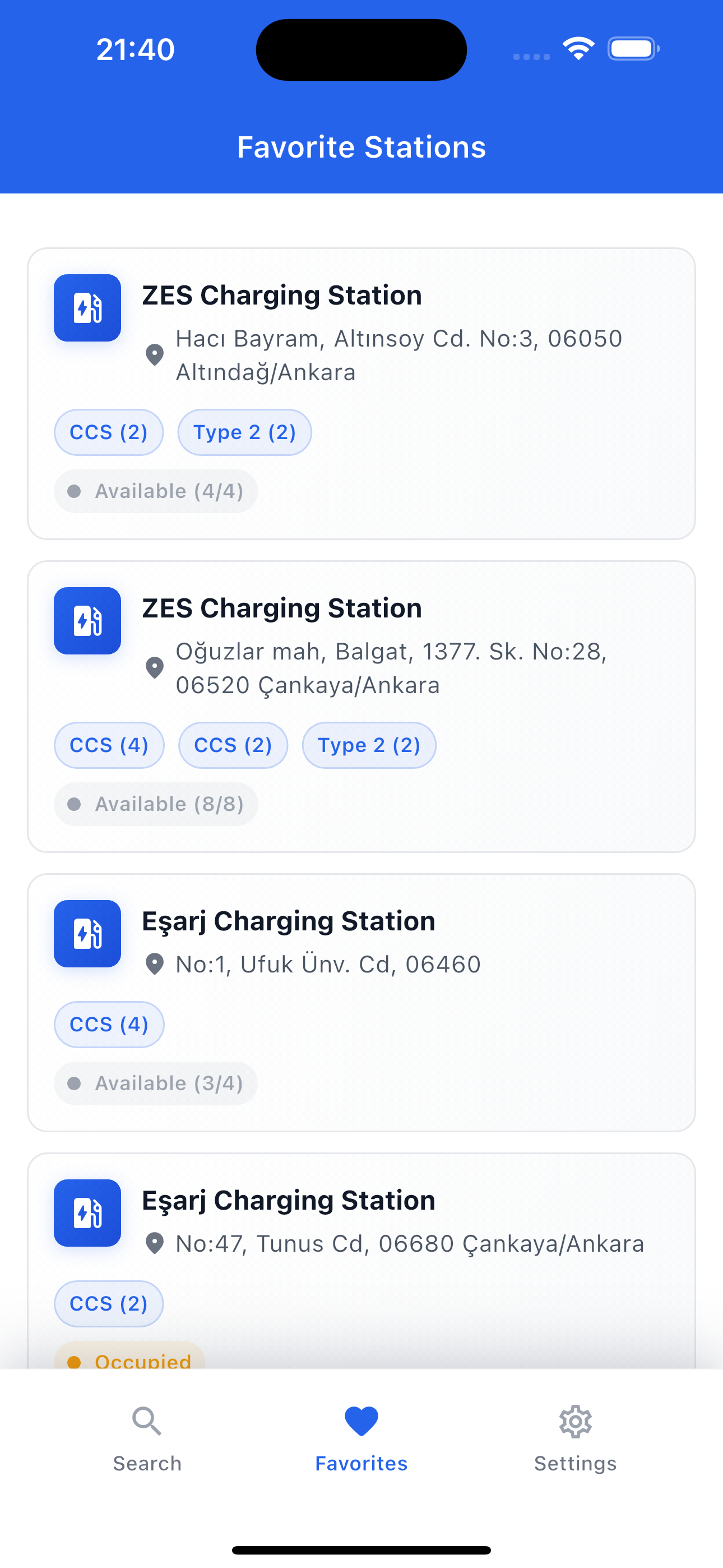 Search & Filters - Advanced filtering options for charging stations
