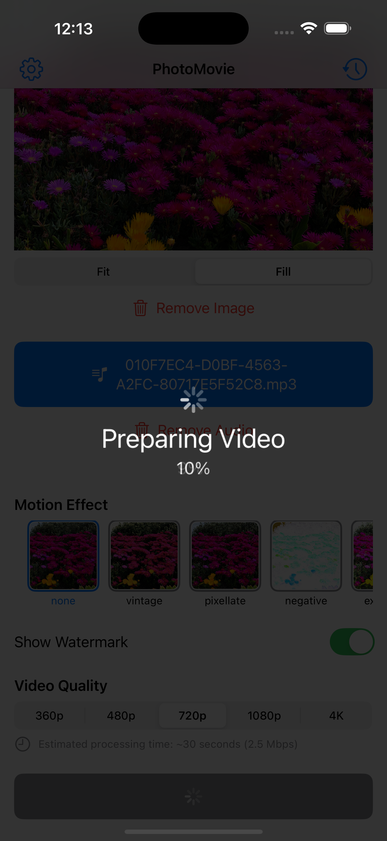 PhotoMovie music selection interface